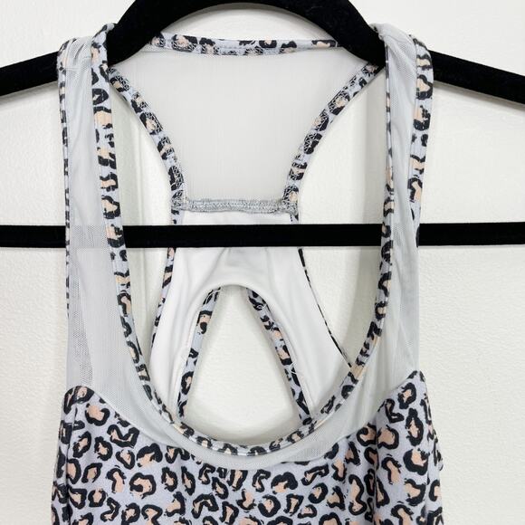 Varley Cheetah Print Keyhole Open Back Racerback Tank Top Mesh Piecing XSmall XS - Picture 3 of 10